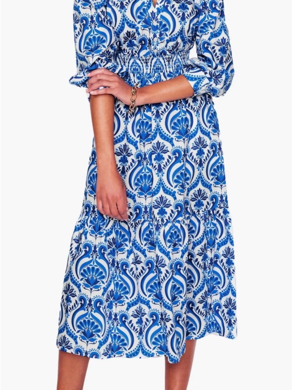 Elena Medallion Print Long Sleeve Cotton Midi Dress US4